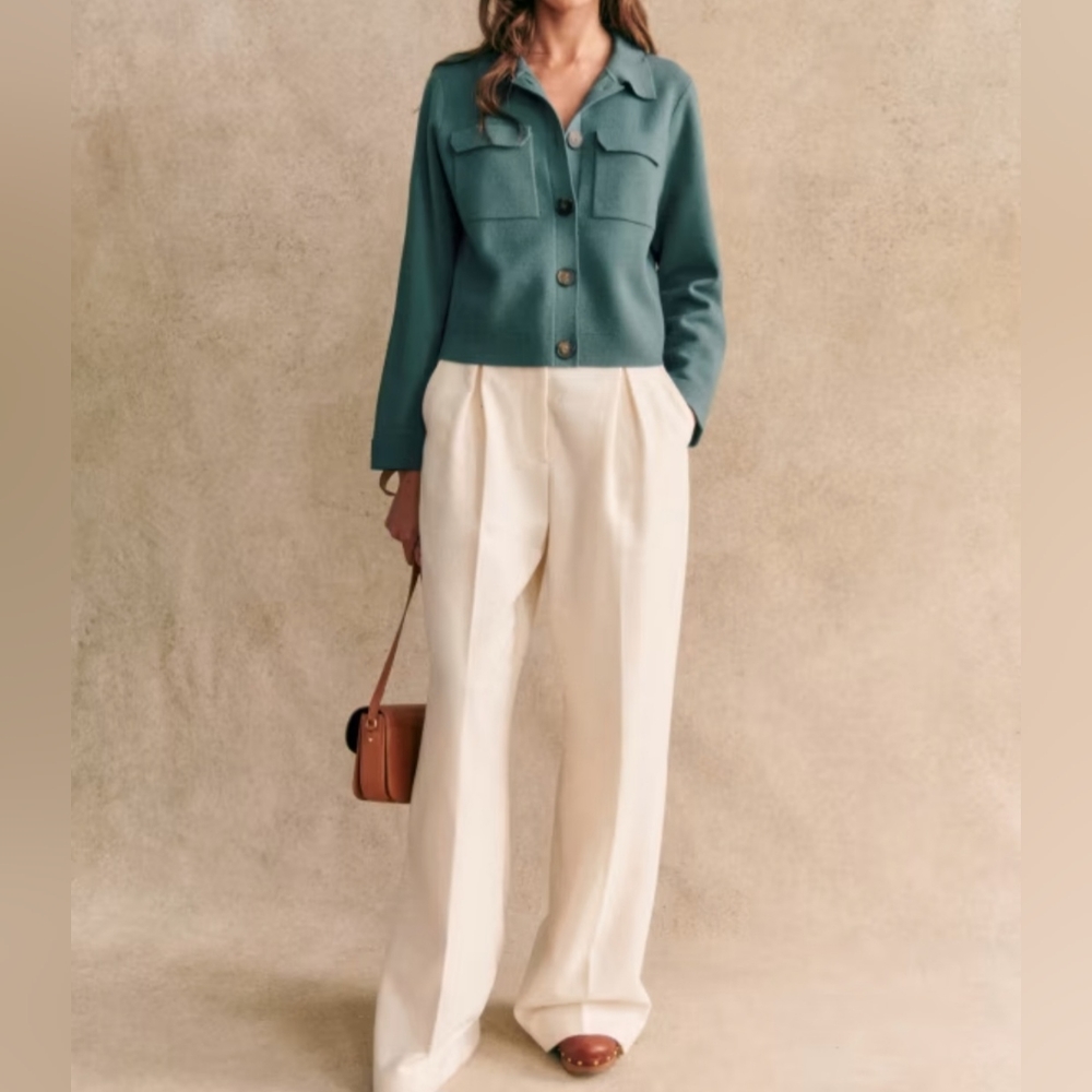 Sezane Betty Cardigan in Sage. Size Medium